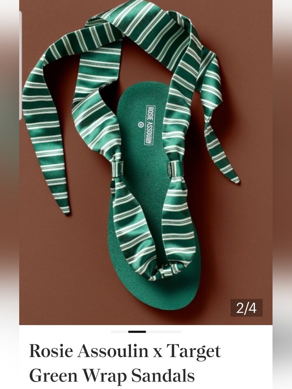 Rosie Assoulin Green Striped Wrap Sandals for Kids